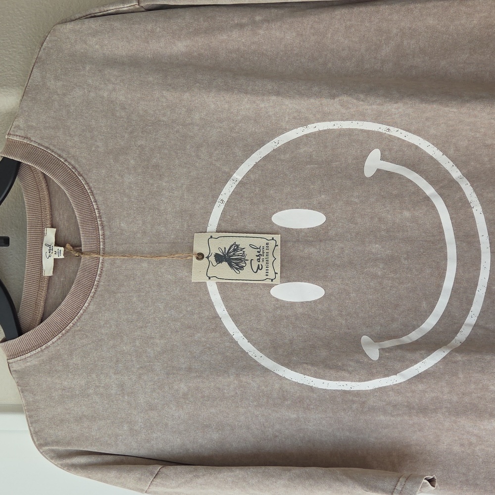 NWT EASEL Los Angeles Smiley Face Mineral Wash Cotton Tunic Dress Khaki Size M - Picture 5 of 7